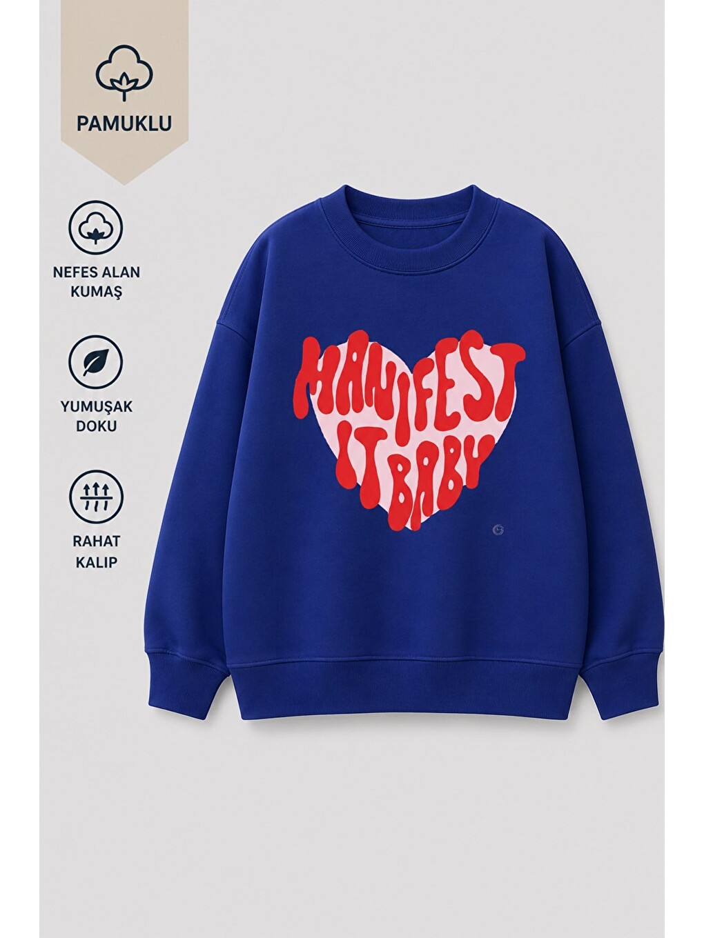 Lacivert Kız Çocuk 3 İplik Kumaş Baskılı Pamuklu Sweatshirt-1