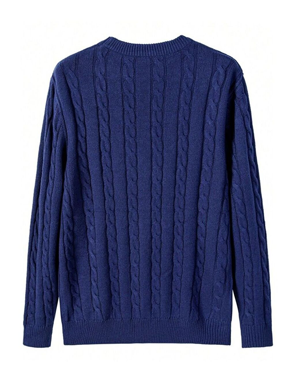 Lacivert Erkek Bisiklet Yaka Slim Fit Saç Örgülü Triko Kazak-2