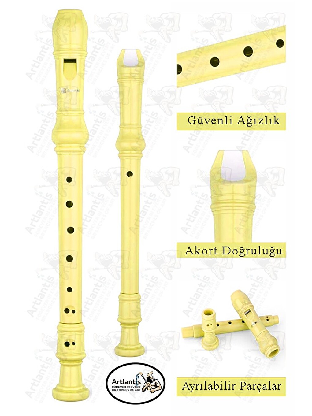 Flüt Blok 1 Adet Helvacıoğlu Renkli Blok Flüt Abs Plastik 3 Parça Kaliteli Net Ve Yüksek Ses Kalites