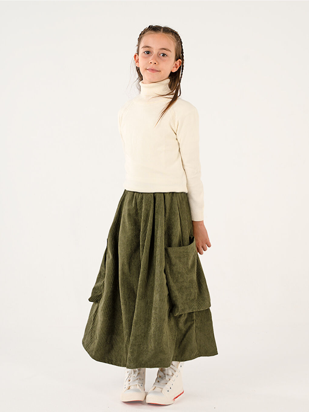 Kız Çocuk Haki Kadife Kali Pantolon Etek