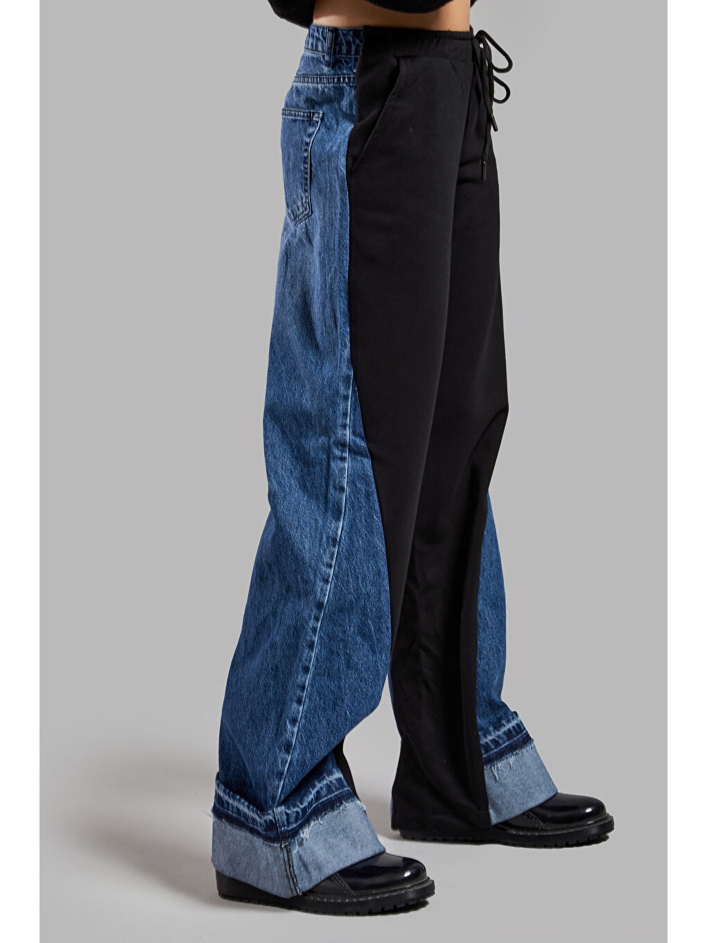 Mavi Kadın Jean Rengi 2w45 Örme Denim Parçalı Loose Fit Tasarım Pantolon