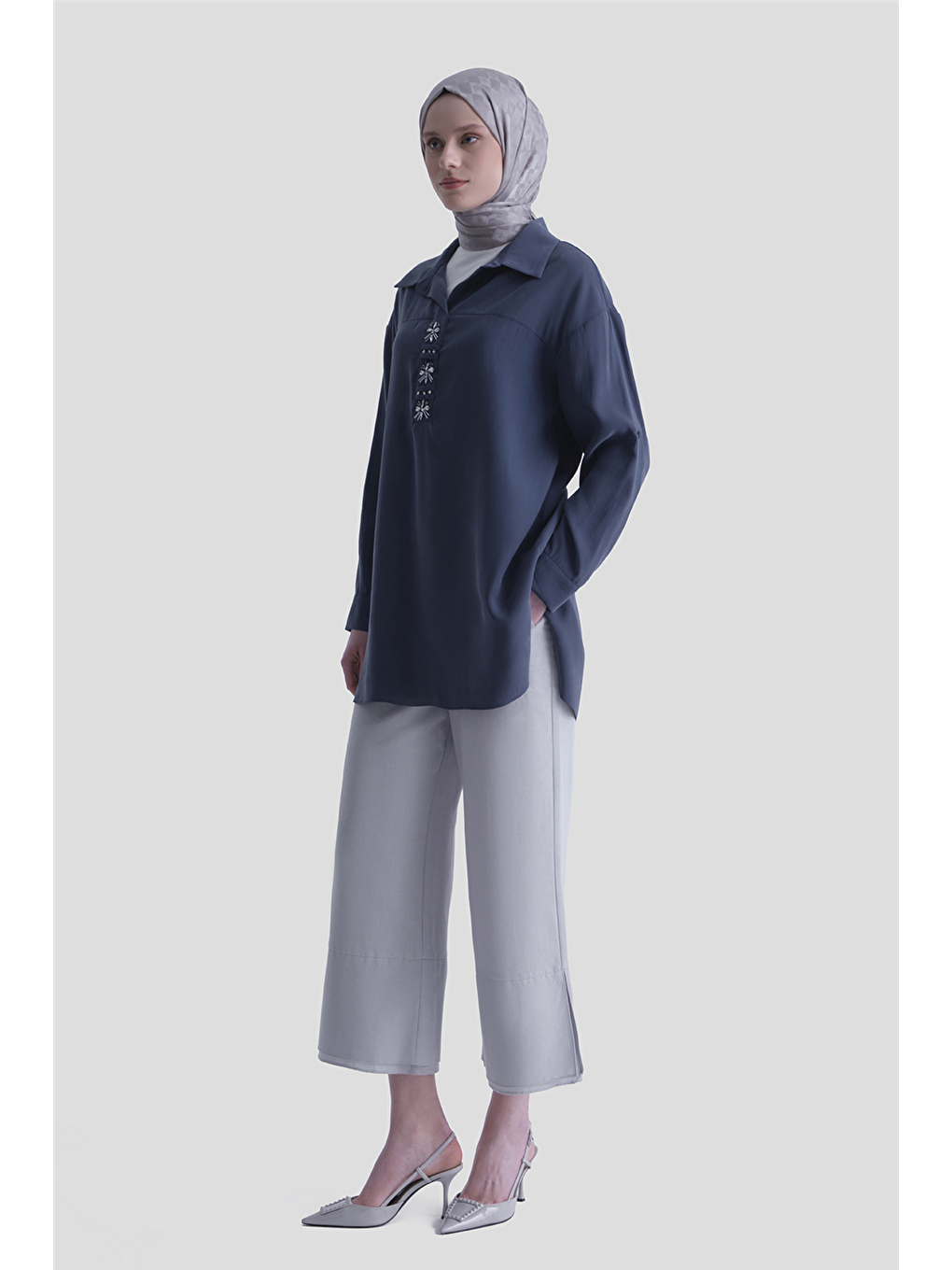 Taş İşlemeli Tunik Lacivert