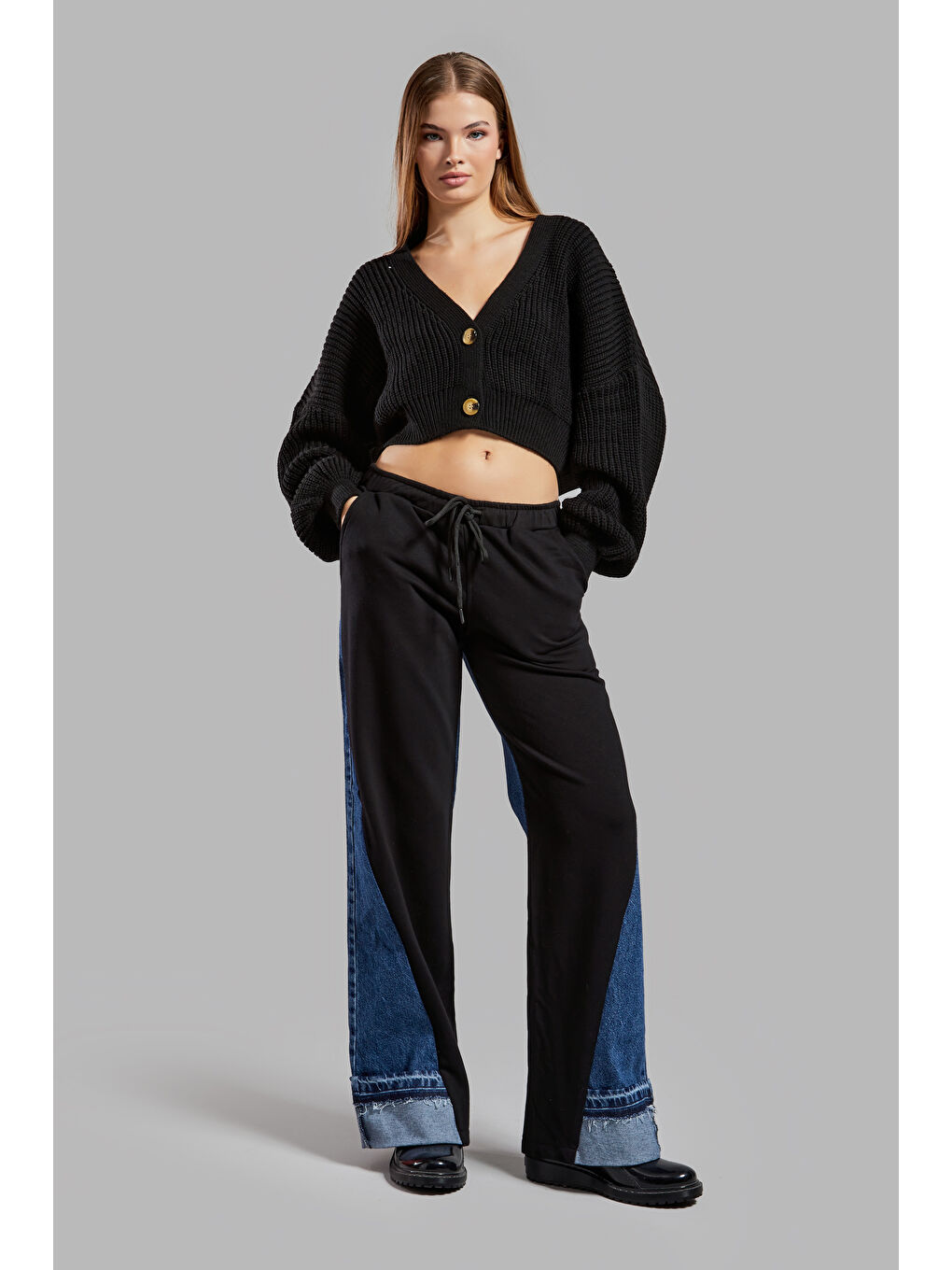 Mavi Kadın Jean Rengi 2w45 Örme Denim Parçalı Loose Fit Tasarım Pantolon-1