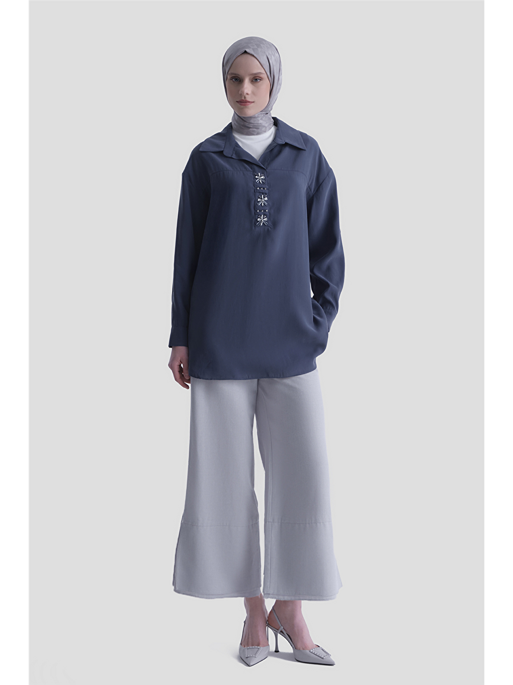 Taş İşlemeli Tunik Lacivert-1