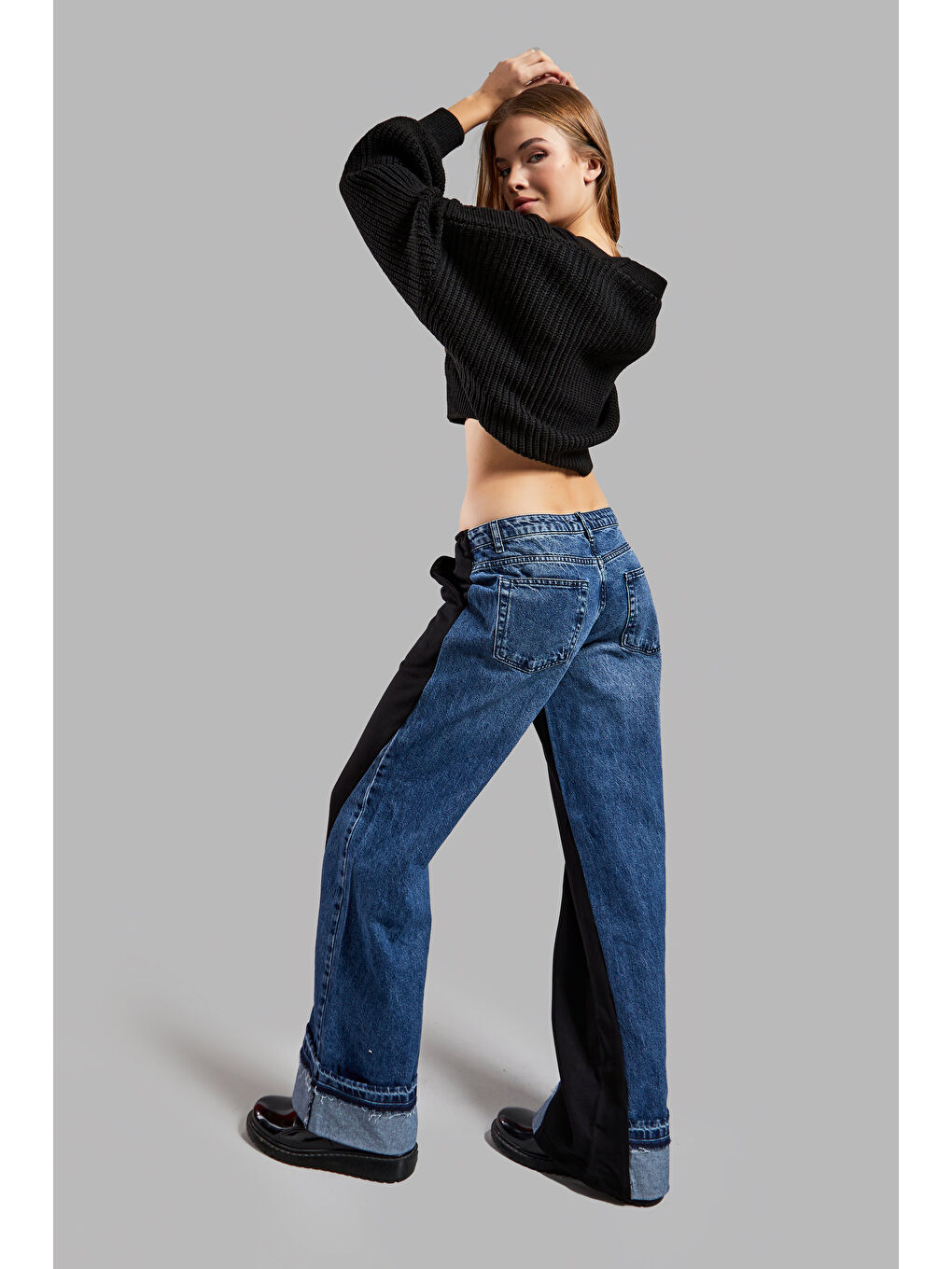 Mavi Kadın Jean Rengi 2w45 Örme Denim Parçalı Loose Fit Tasarım Pantolon-2