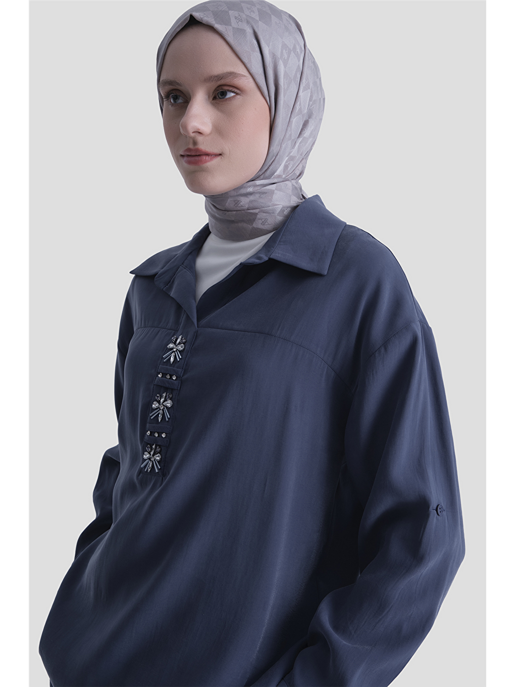 Taş İşlemeli Tunik Lacivert-3