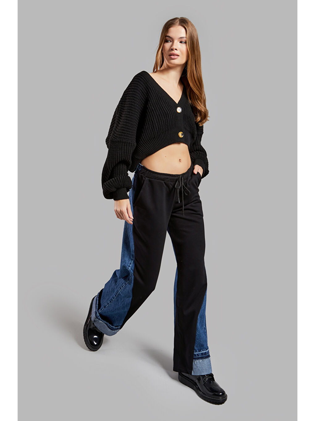 Mavi Kadın Jean Rengi 2w45 Örme Denim Parçalı Loose Fit Tasarım Pantolon-5