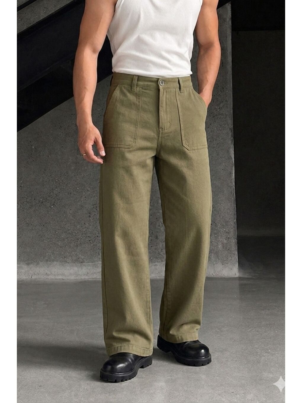 Haki Erkek Baggy Fit Old Money Cep Detaylı Pantolon