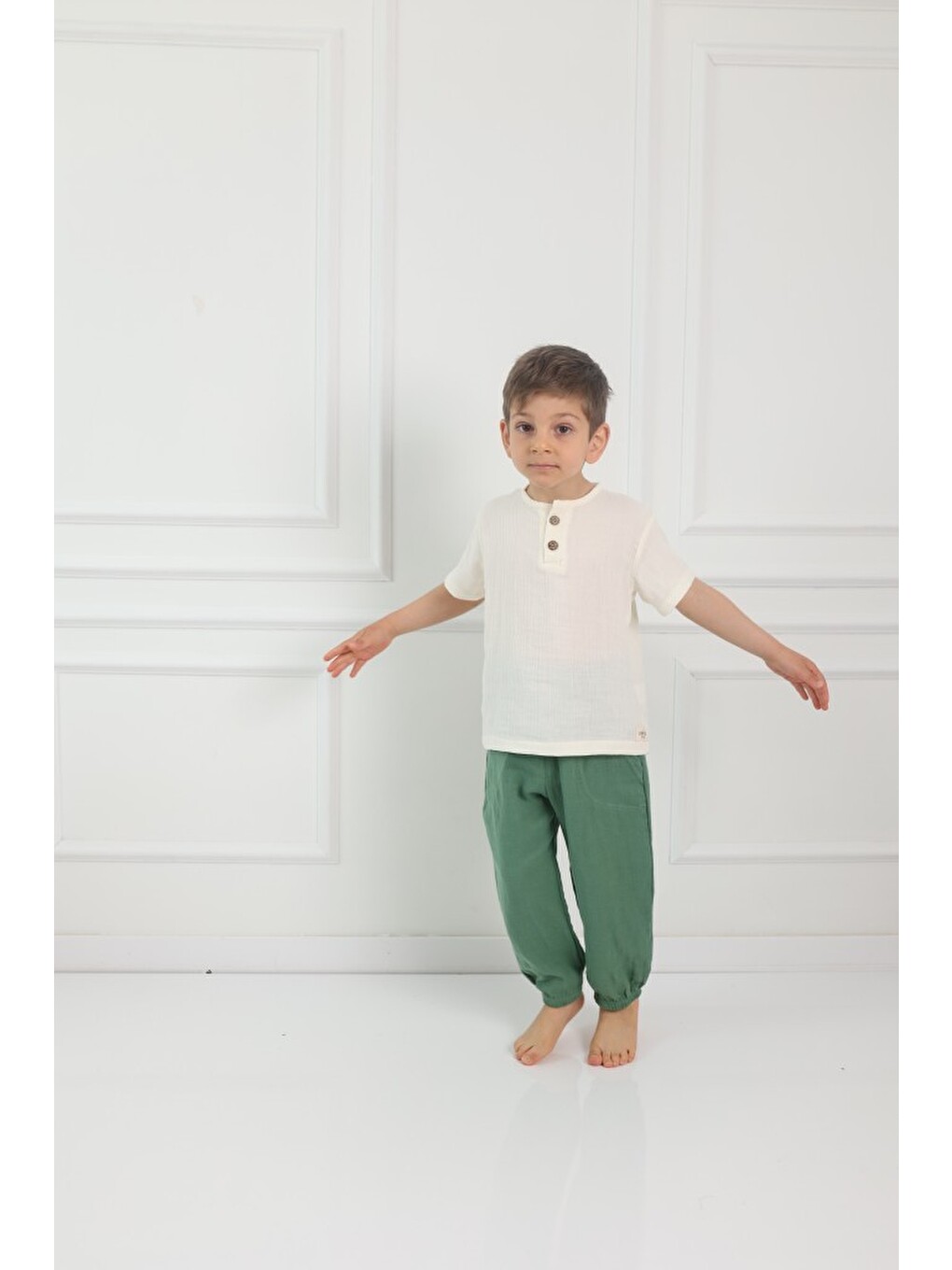 Yeşil Çocuk Müslin Şalvar Pantolon