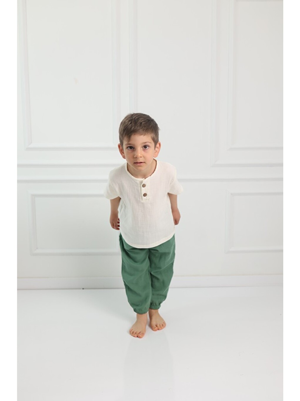 Yeşil Çocuk Müslin Şalvar Pantolon-1