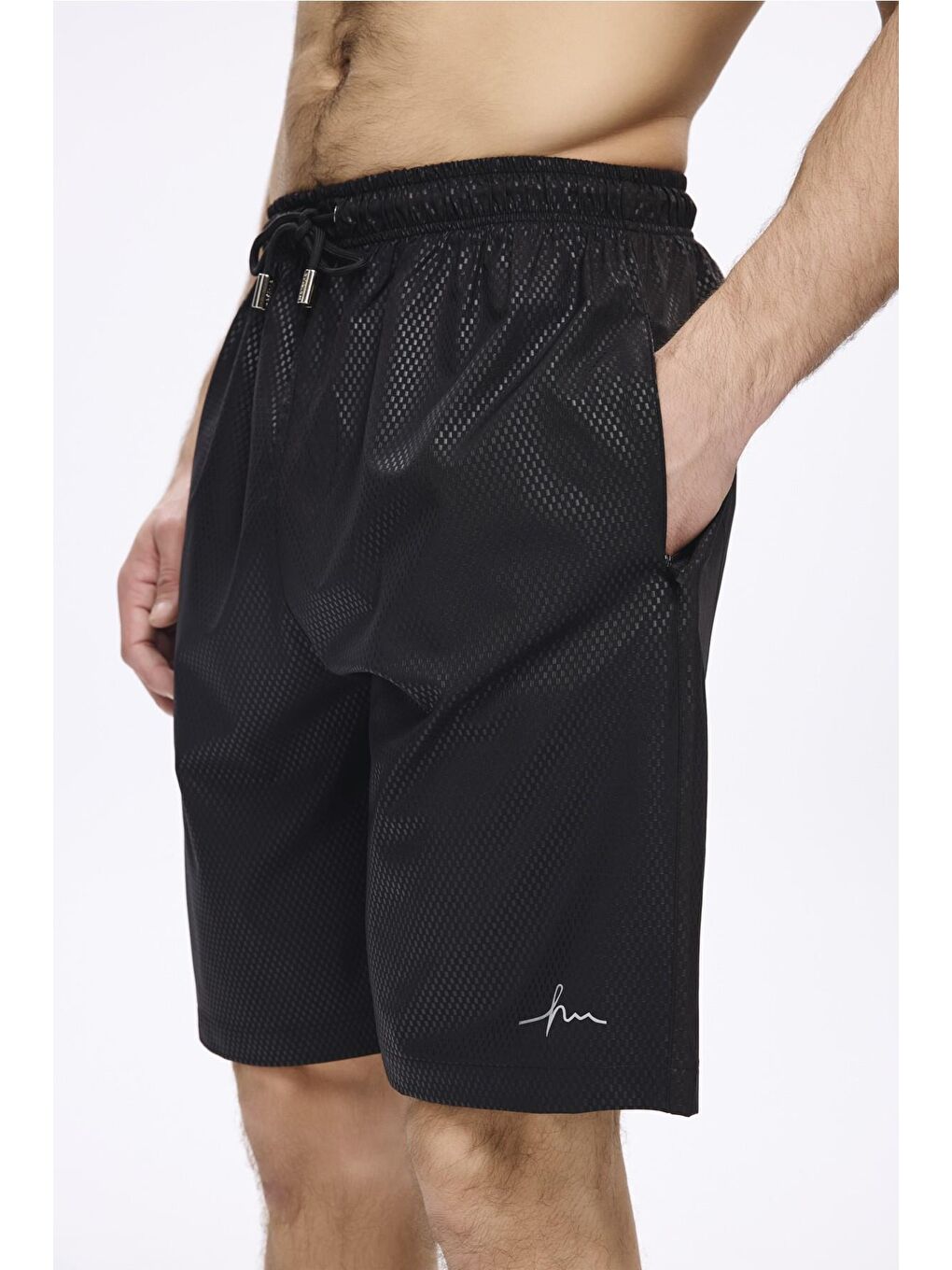 Dokulu Kumaş Siyah Erkek Kısa Havuz Ve Deniz Şortu 5032-1