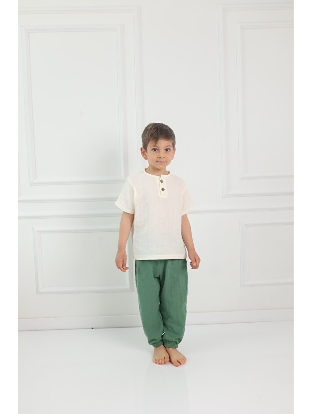 Yeşil Çocuk Müslin Şalvar Pantolon-2