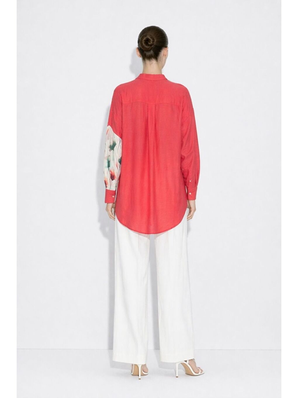 Çiçek Desen Detaylı Hakim Yaka Fuşya Tunik-2