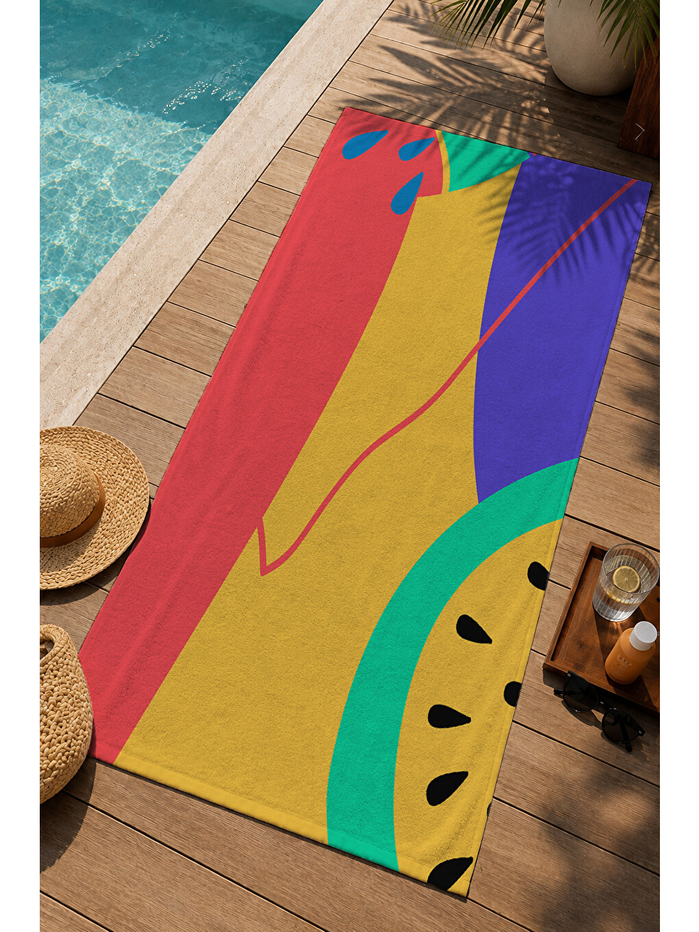 Mor Sarı Kırmızı Renk Bloklu Soyut Desenli 70x150 Cm Dijital Baskılı Plaj Ve Banyo Havlusu-2