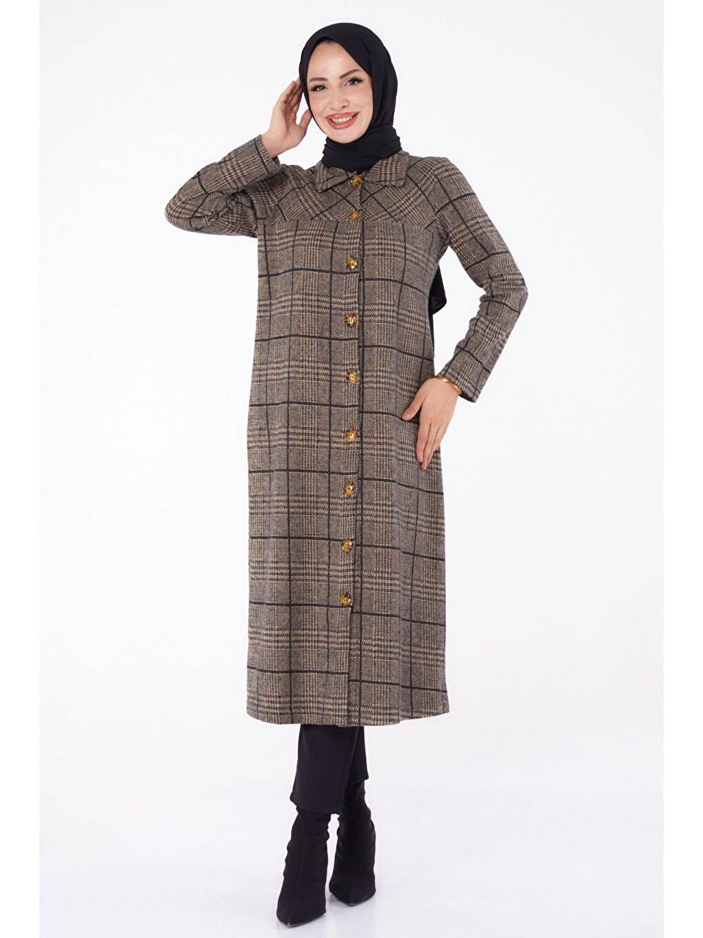 Bej Düğmelı Kap Vizon - 13308-1