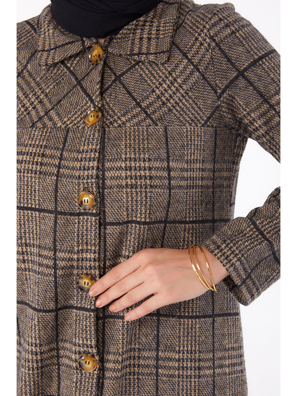 Bej Düğmelı Kap Vizon - 13308-5