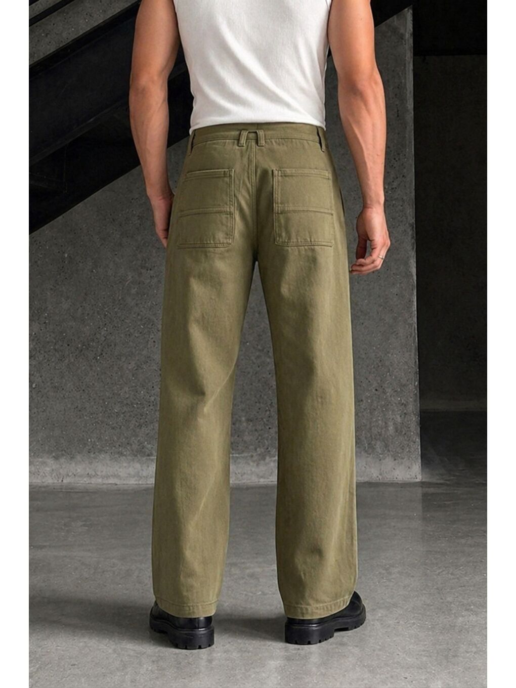 Haki Erkek Baggy Fit Old Money Cep Detaylı Pantolon-2