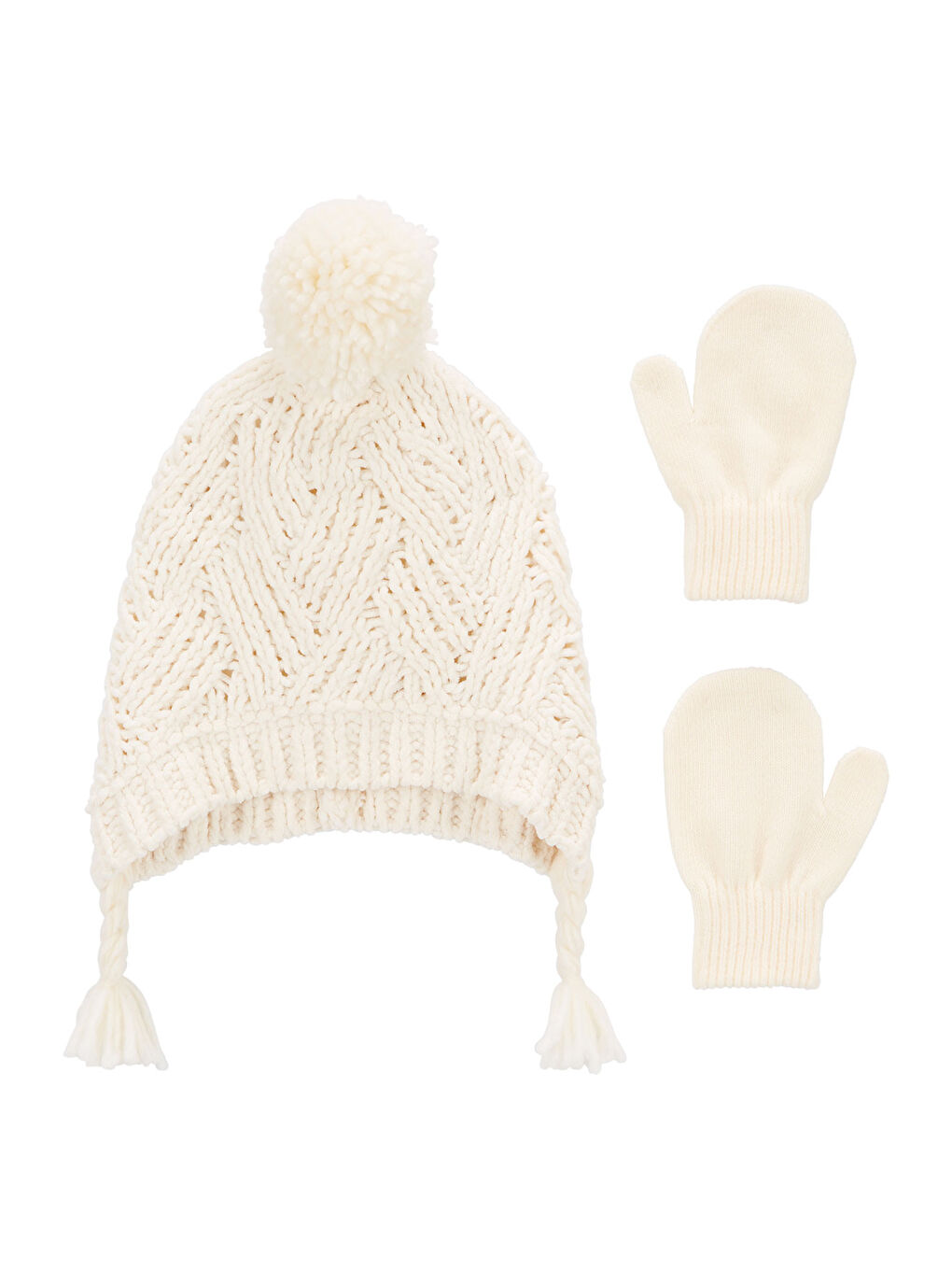 Beyaz Kız Çocuk Bere Eldiven Set 2'li Paket