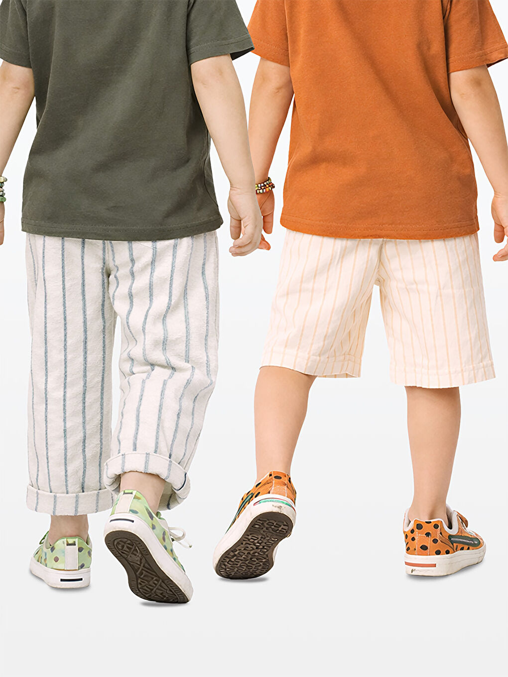 Bej Çizgili Dokuma Pantolon Şort 2'li Paket-1