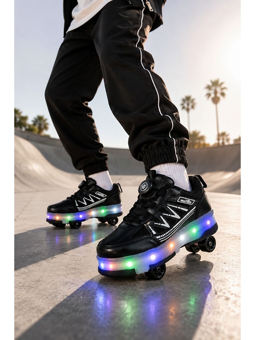 Siyah SKATE Çocuk Işıklı Patenli Tekerlekli Sneaker Spor Ayakkabı-2
