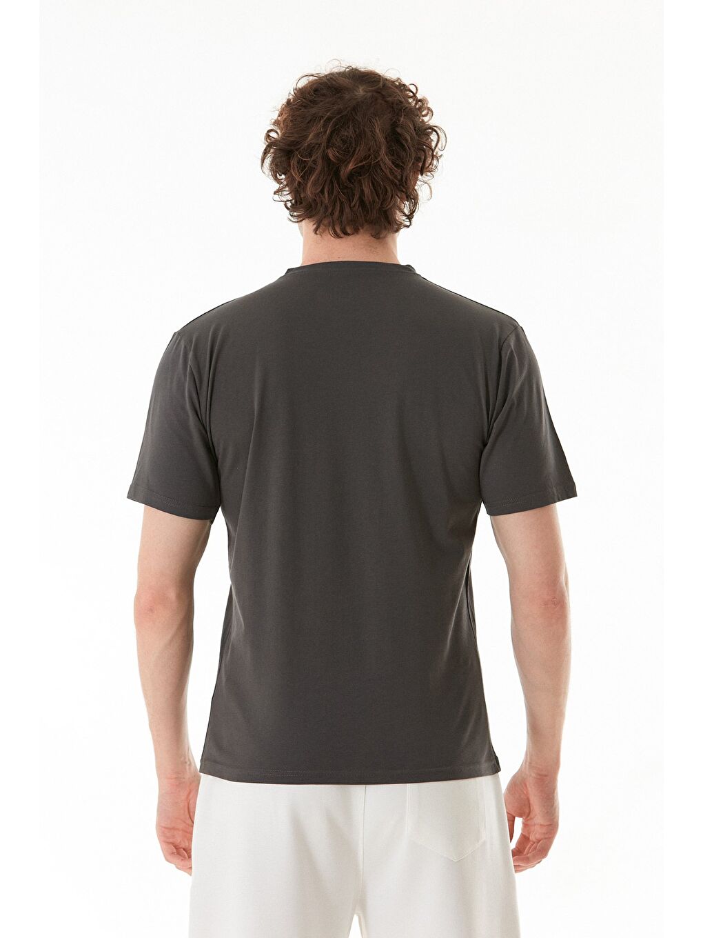 Antrasit Los Angeles Yazı Baskılı Bisiklet Yaka Tişört-3