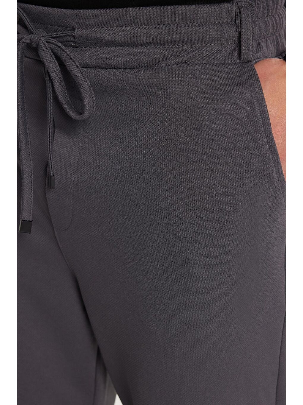 Erkek Slim Fit Pamuklu Beli Bağlamalı Yan Cepli Katlamalı Paça Jogger Antrasit Pantolon-1