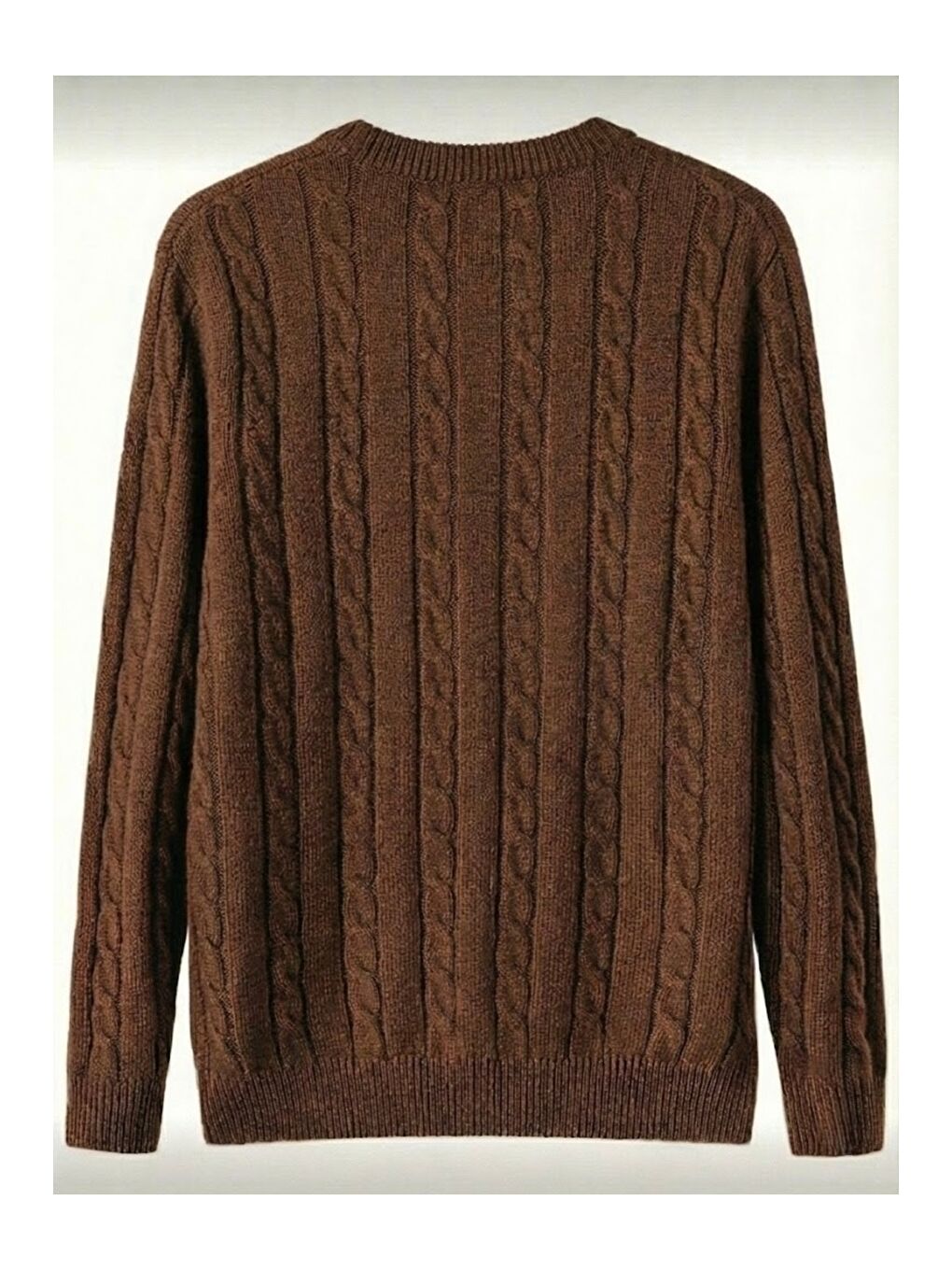 Kahverengi Erkek Bisiklet Yaka Slim Fit Saç Örgülü Triko Kazak-2