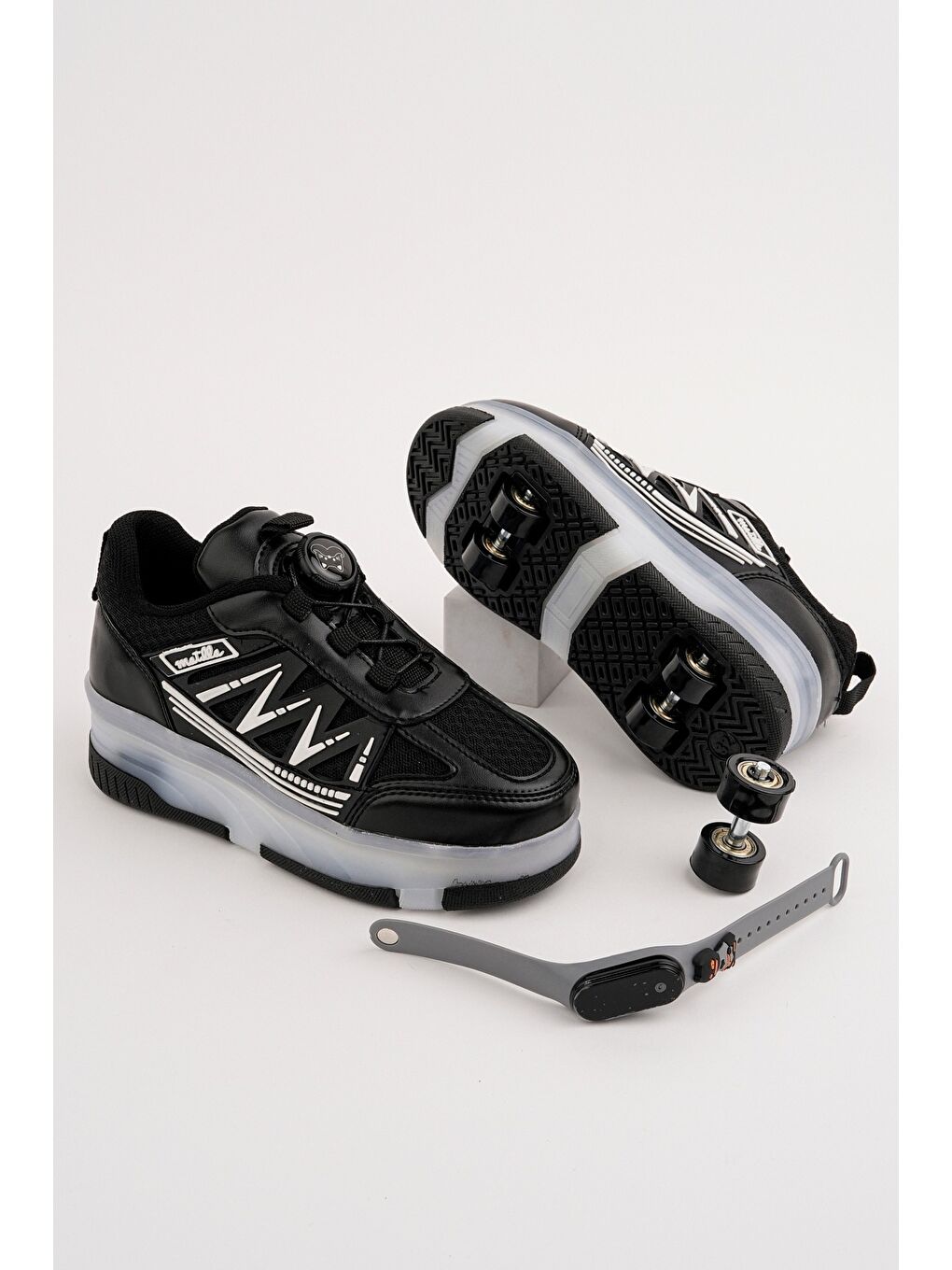 Siyah SKATE Çocuk Işıklı Patenli Tekerlekli Sneaker Spor Ayakkabı-6