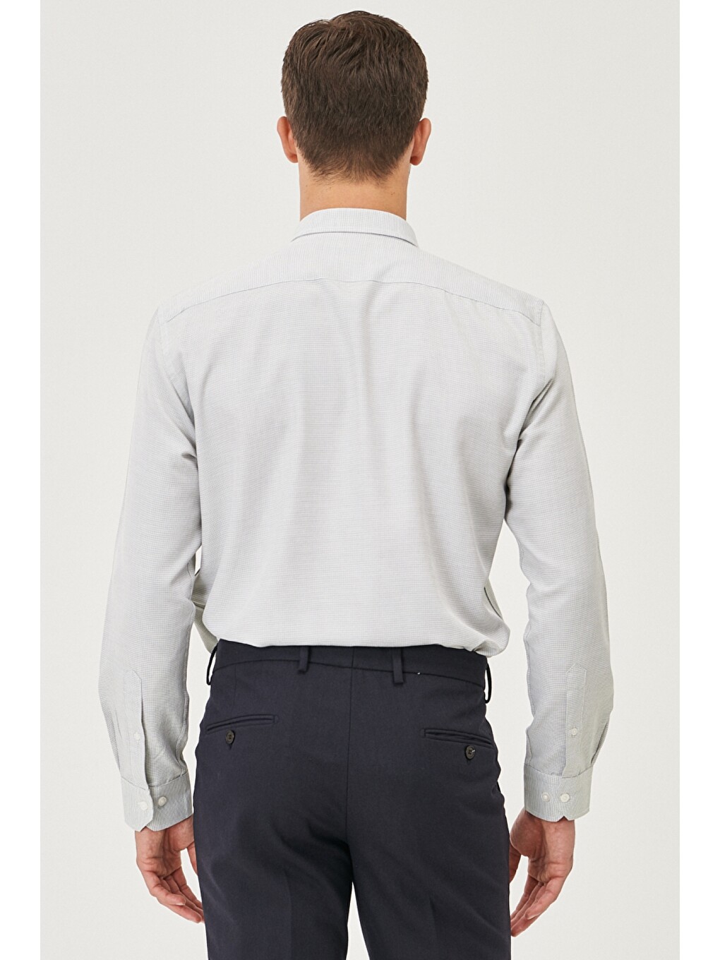 Erkek Beyaz-Haki Slim Fit Dar Kesim Klasik Yaka Armürlü Gömlek-3