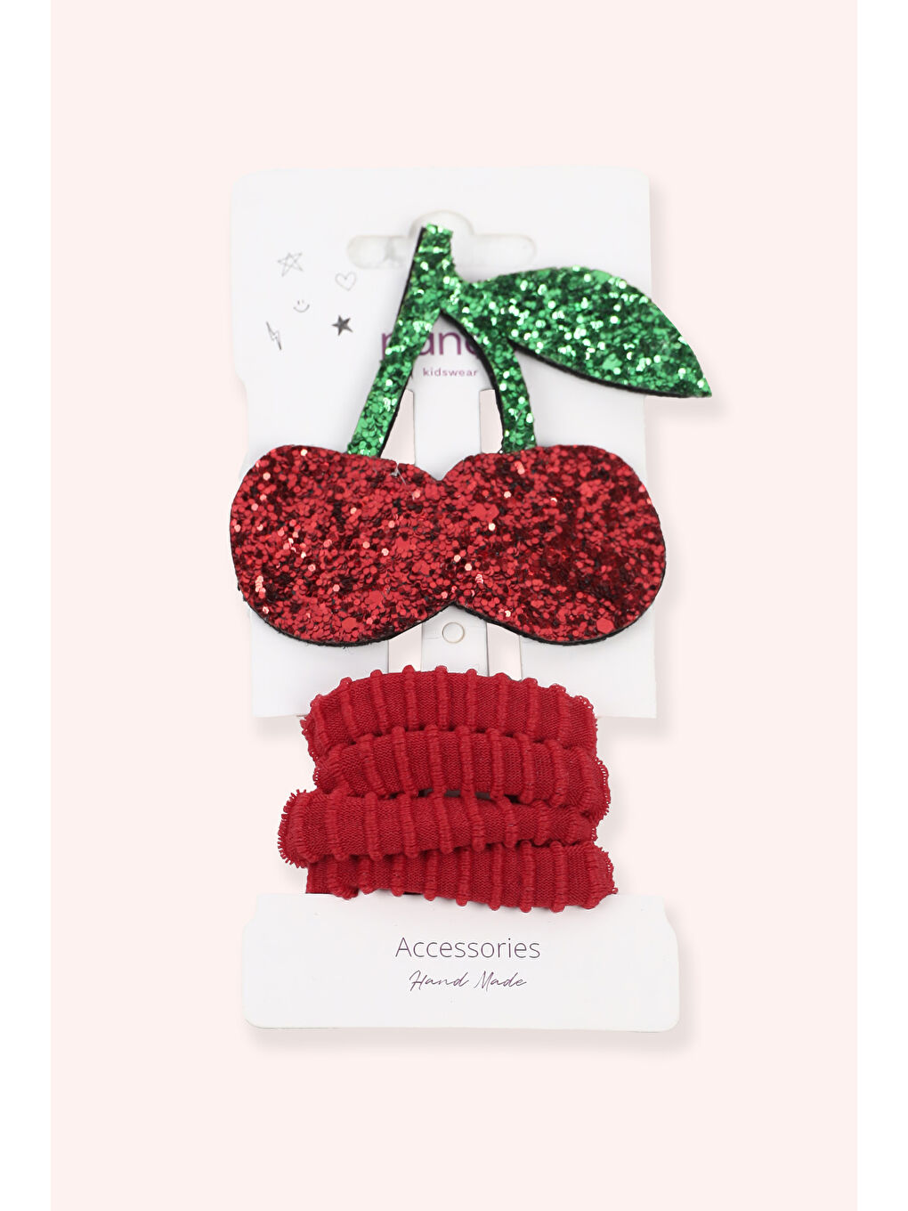 Kırmızı Kız Çocuk Kiraz Desenli Kızmızı Toka Seti-1