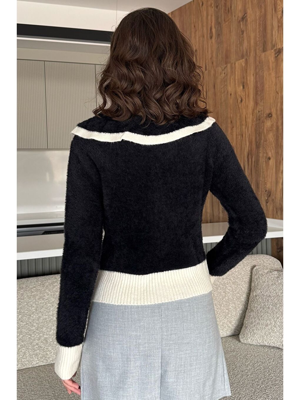 Siyah Kadın Bebe Yaka Yumoş İplik Triko Ceket (s-m-l Uyumludur)-3