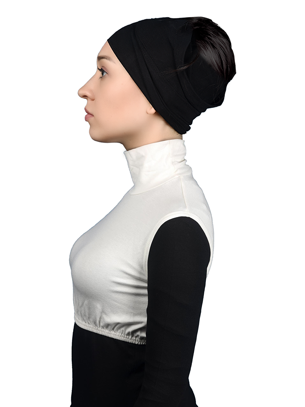 Ekru Sıfır Kol Balıkçı Yaka Tam Boğazlı Elastanlı Penye Kadın Yarım Body-2