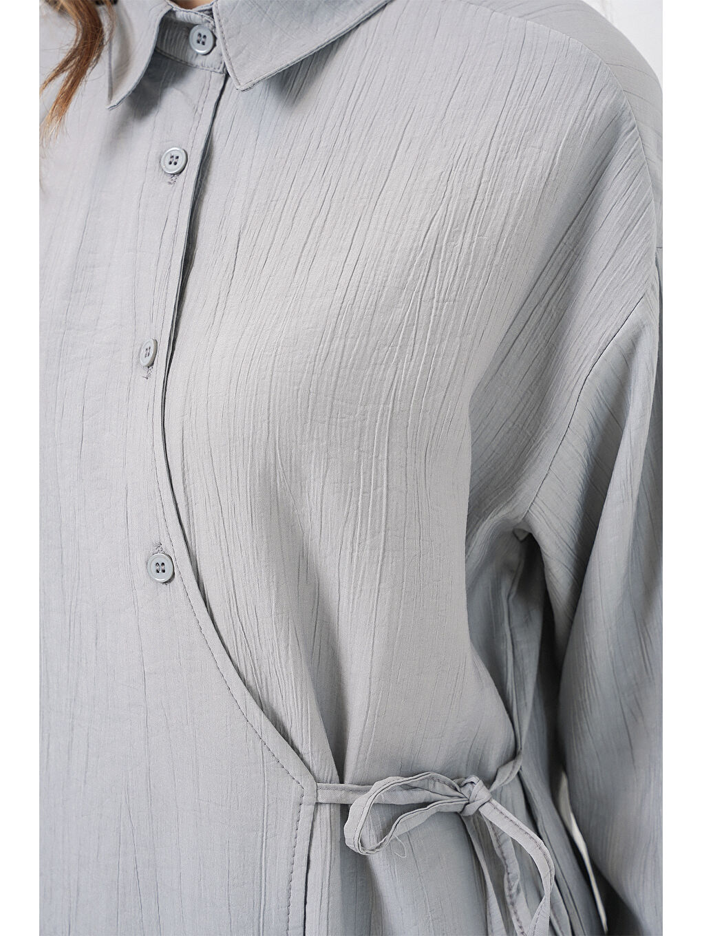 Kadın Bağcıklı Tunik Pantolon İkili Takım 6752 - Gri-4