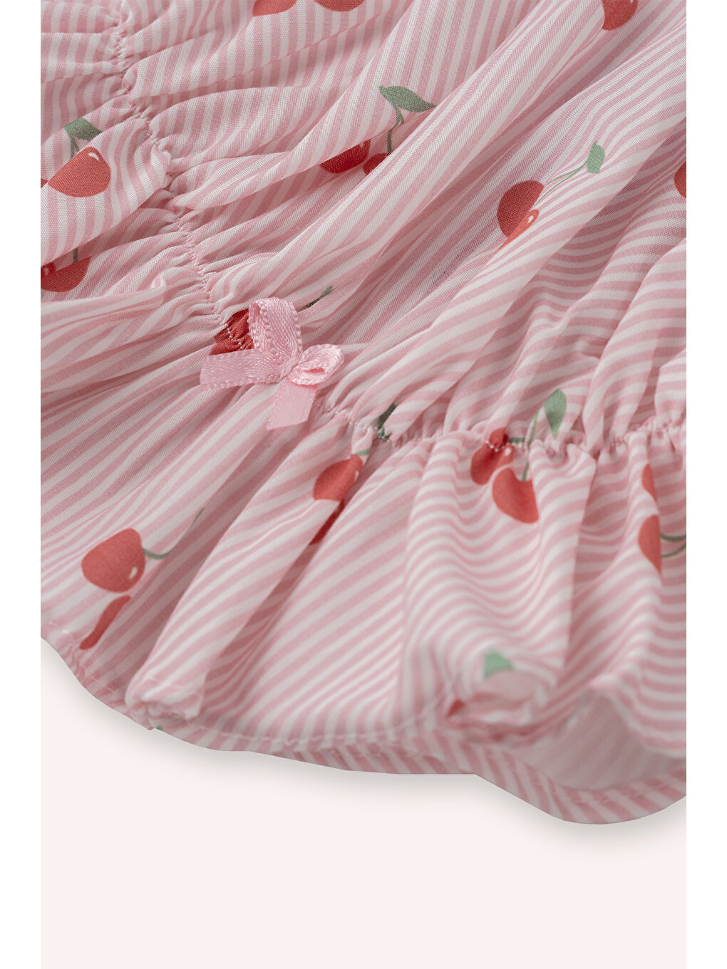 Yenidoğan Kiraz Desenli Pembe Şapka Eldiven Seti-2