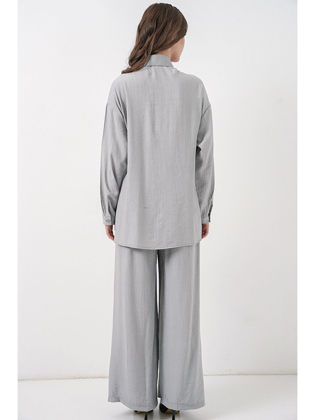 Kadın Bağcıklı Tunik Pantolon İkili Takım 6752 - Gri-5
