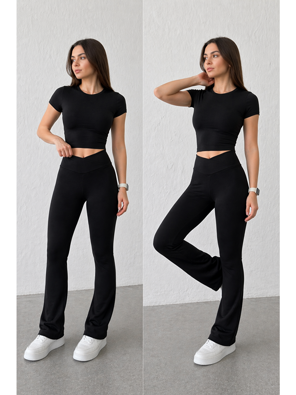 Siyah Kadın Ekstra Yüksek Bel Toparlayıcı İspanyol Paça Ribana Kumaş Esnek Spor Rahat Günlük Tayt-1