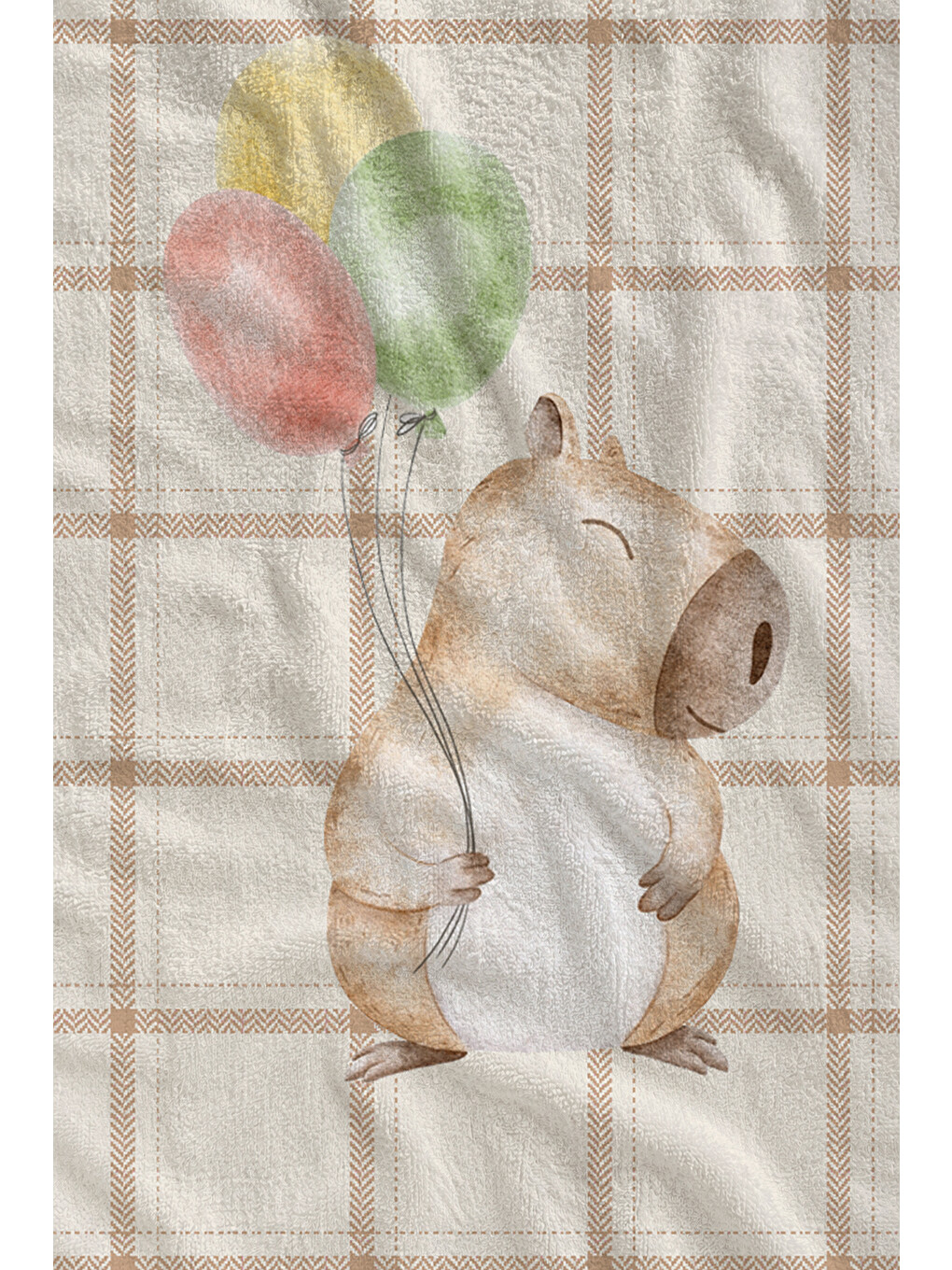 Bej Ekose Tavşan Ve Balon Desenli 70x150 Cm Dijital Baskılı Plaj Ve Banyo Havlusu-1