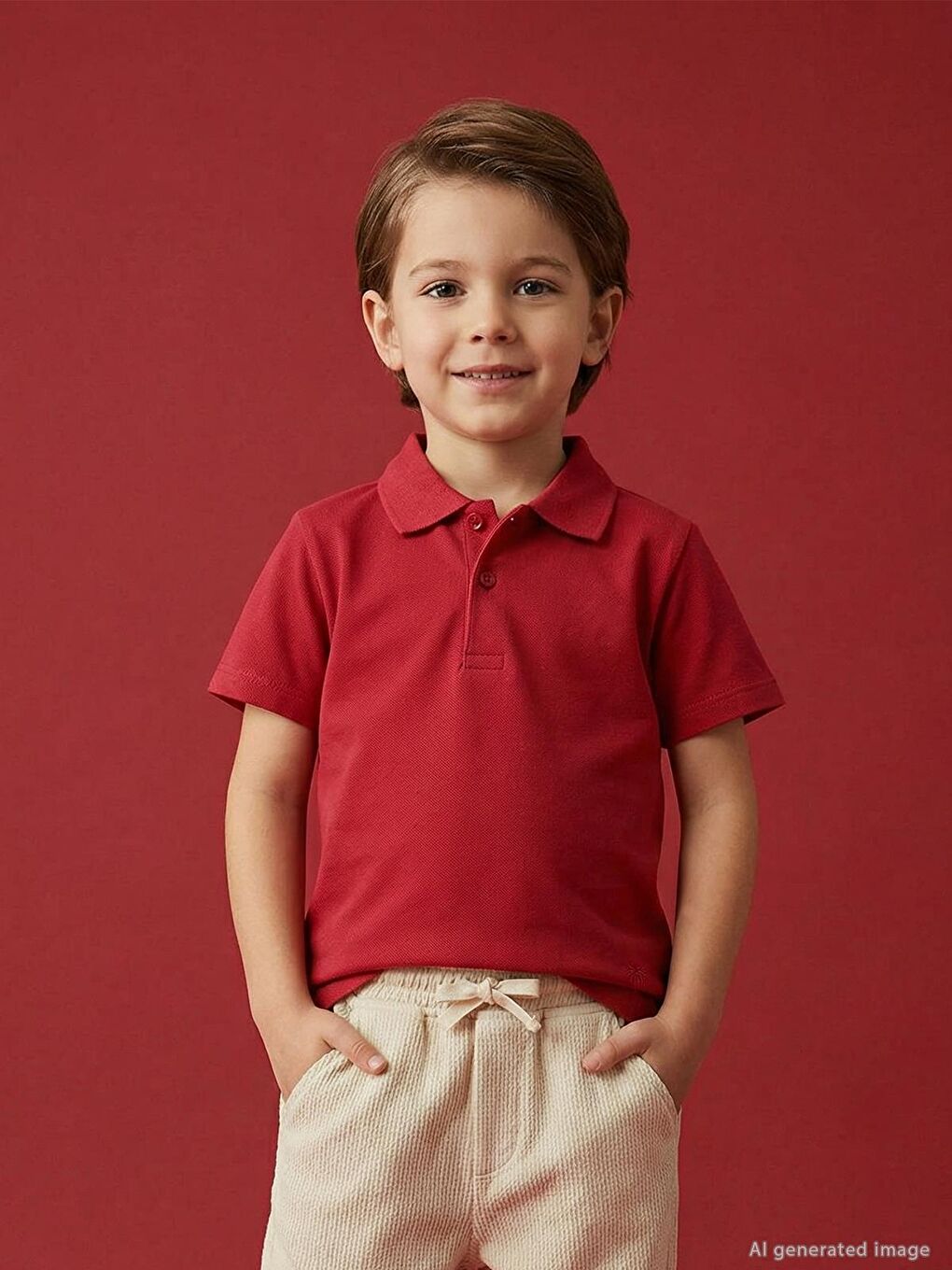 Boys Erkek Çocuk Palmiye Nakışlı Polo Yaka 2-5 Yaş Tişört - Kırmızı-1