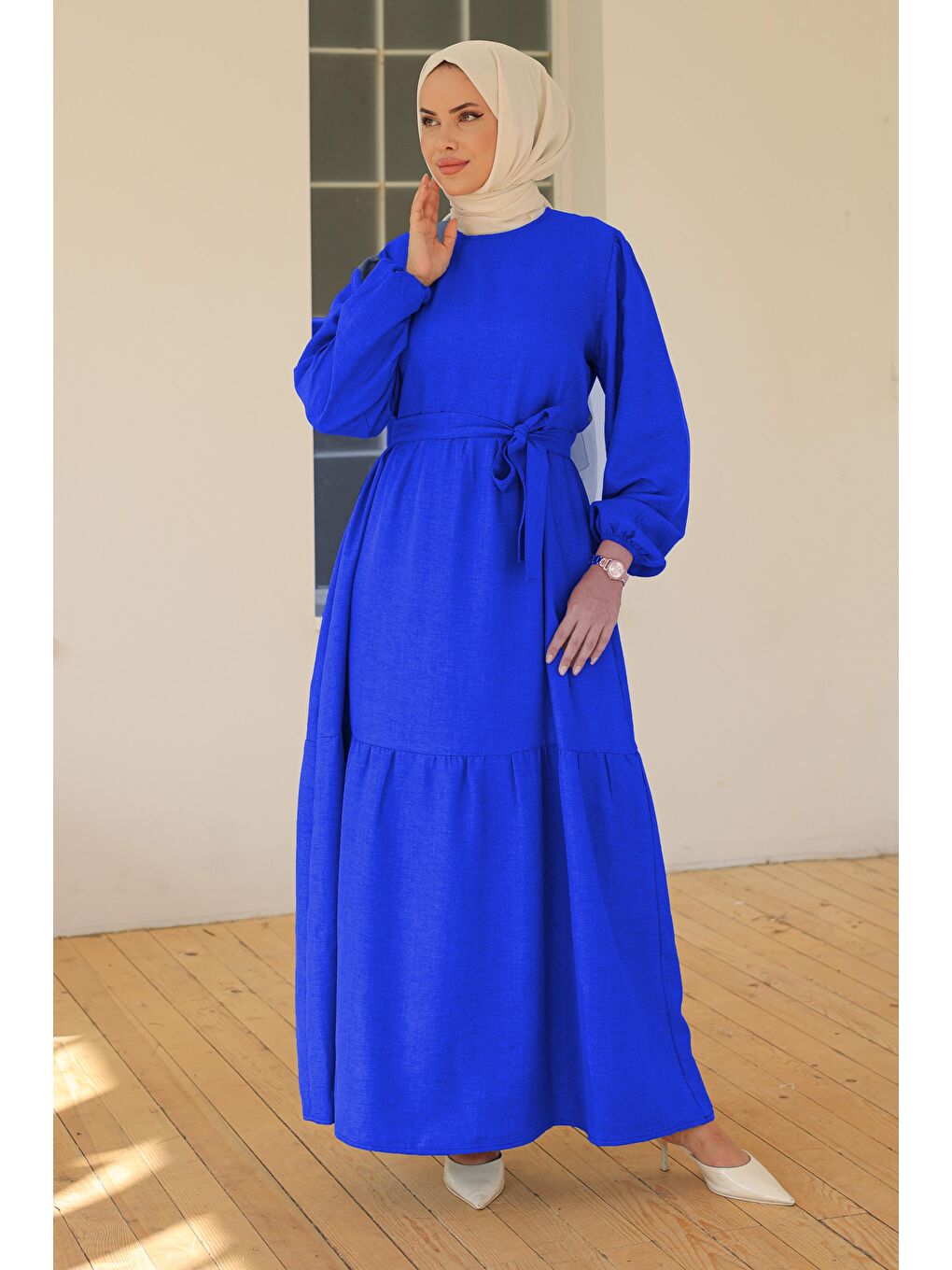 Mavi Katlı Elbise Saks - 26624