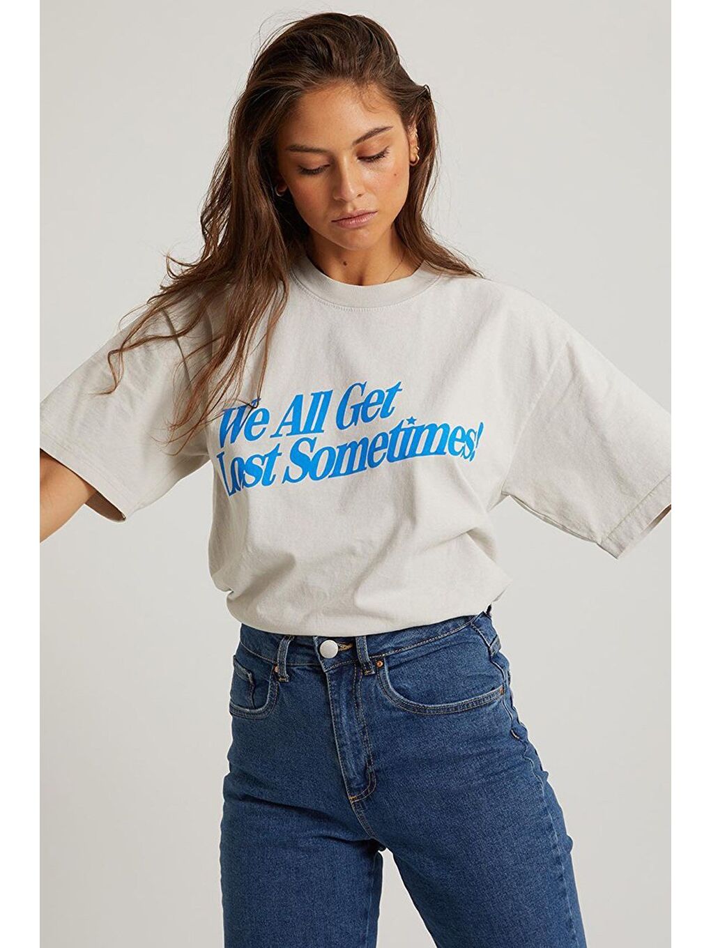 Ekru Baskılı Oversize Tişört Mg1532-5