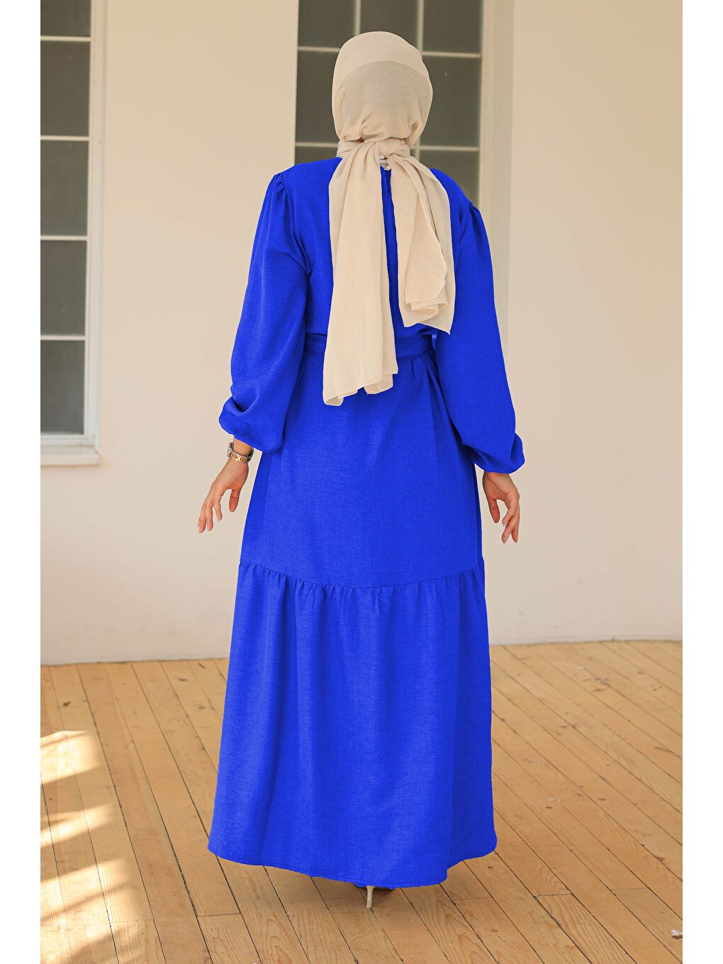 Mavi Katlı Elbise Saks - 26624-4