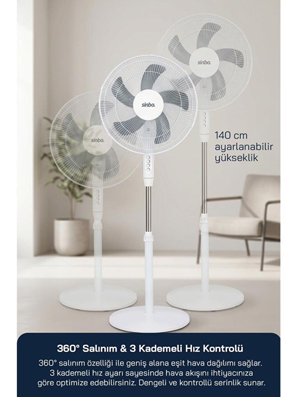 SF-7705 Ayaklı Vantilatör 16 İnç 45W Sessiz Fan 3 Kademeli Yükseklik Ayarlı Güçlü-1