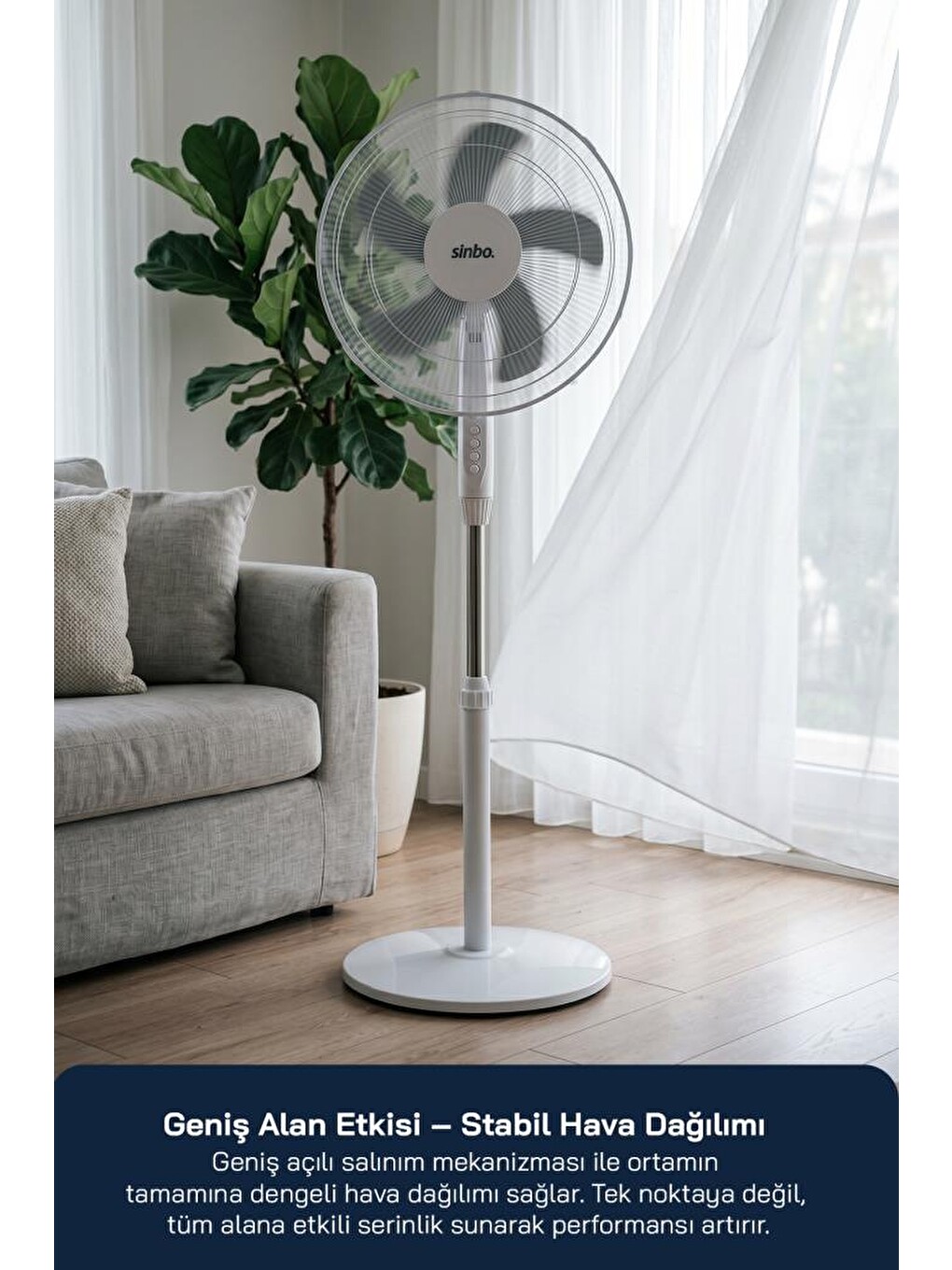 SF-7705 Ayaklı Vantilatör 16 İnç 45W Sessiz Fan 3 Kademeli Yükseklik Ayarlı Güçlü-2