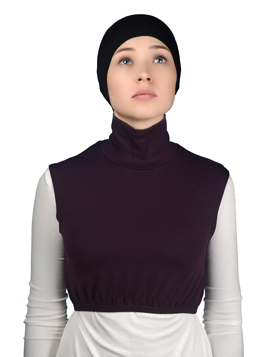 Mürdüm Sıfır Kol Balıkçı Yaka Tam Boğazlı Elastanlı Penye Kadın Yarım Body-1