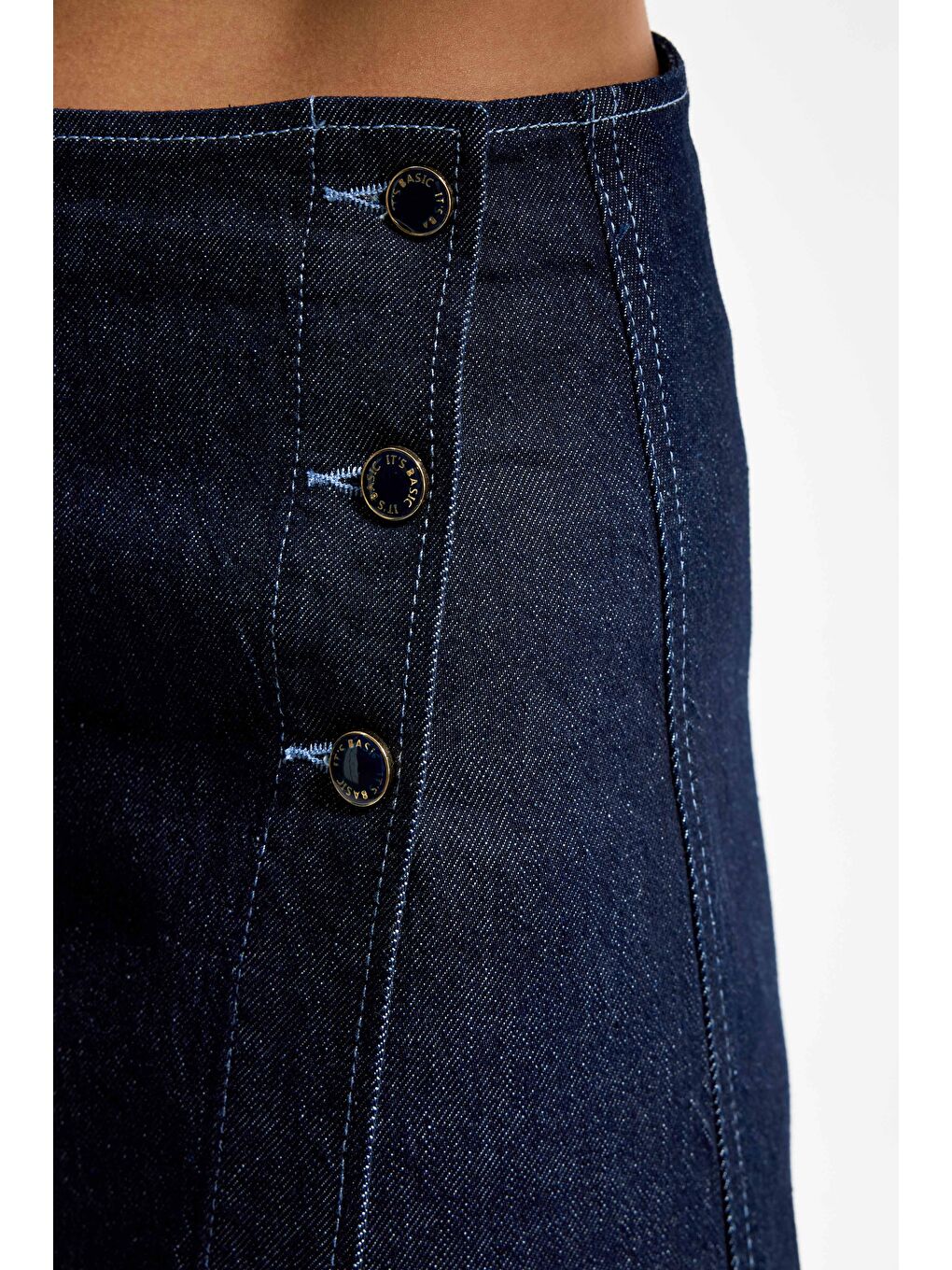 Kadın İndigo renk 7w5-50 Straight Fit Düğmeli Denim Etek-2