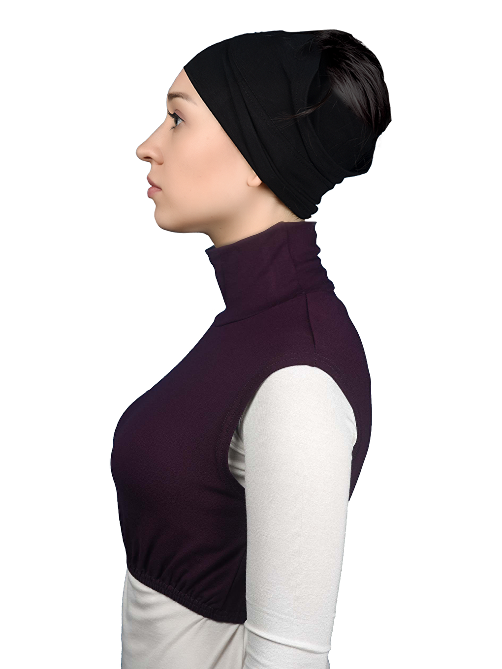 Mürdüm Sıfır Kol Balıkçı Yaka Tam Boğazlı Elastanlı Penye Kadın Yarım Body-2