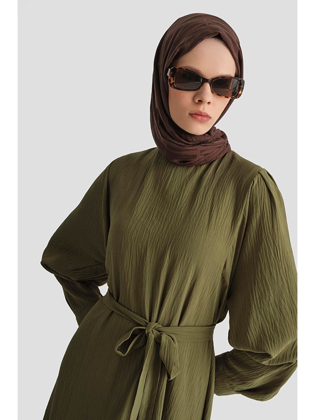 Balon Kollu Elbise Haki-2