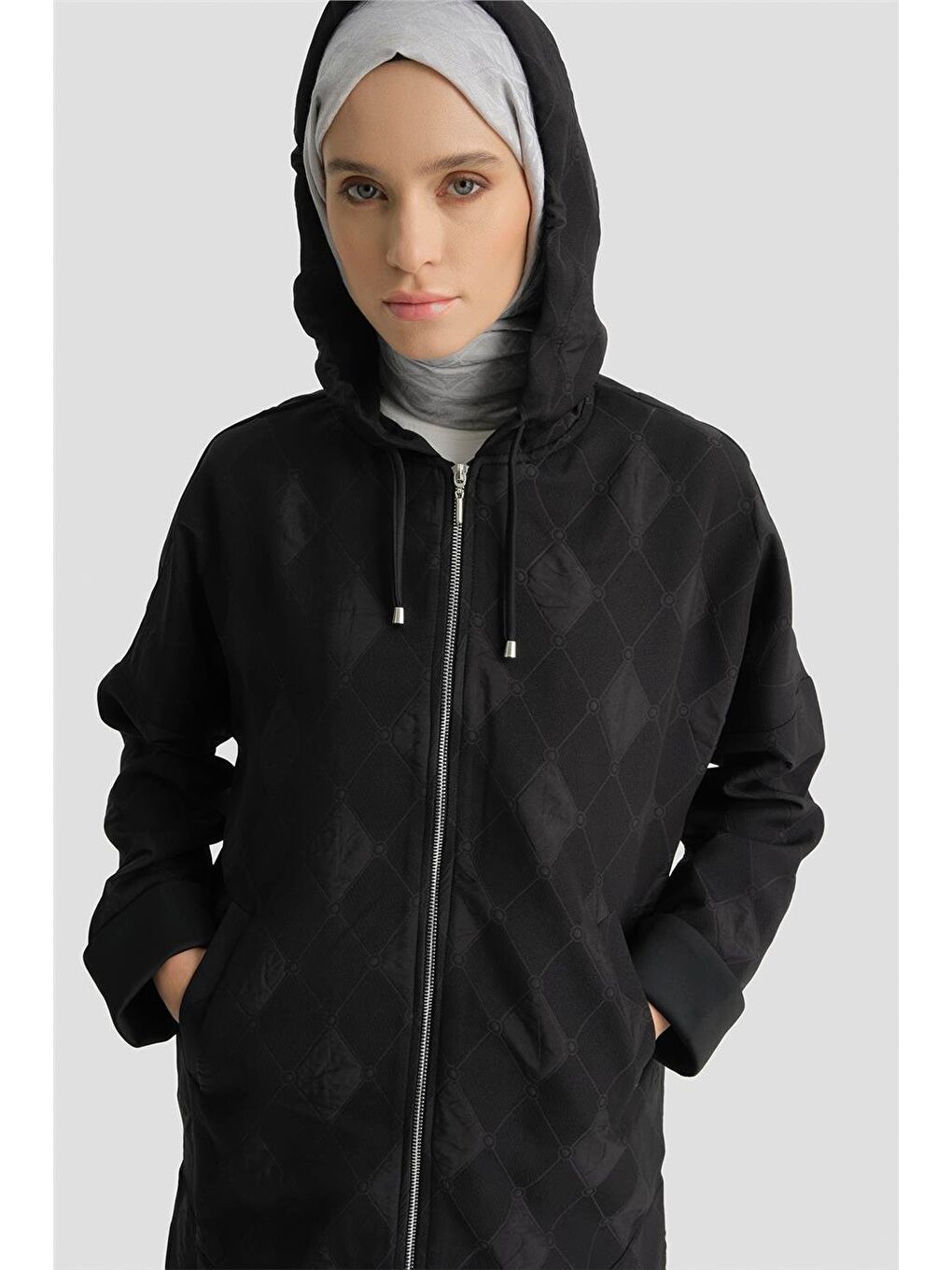 Desenli Kapüşonlu Relax Takım Siyah