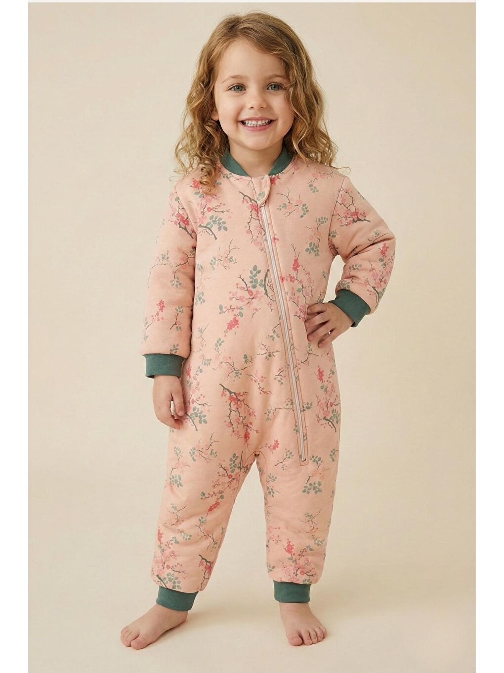 Pembe Unisex Çocuk Elyaf Dolgulu Uyku Tulumu - Somon