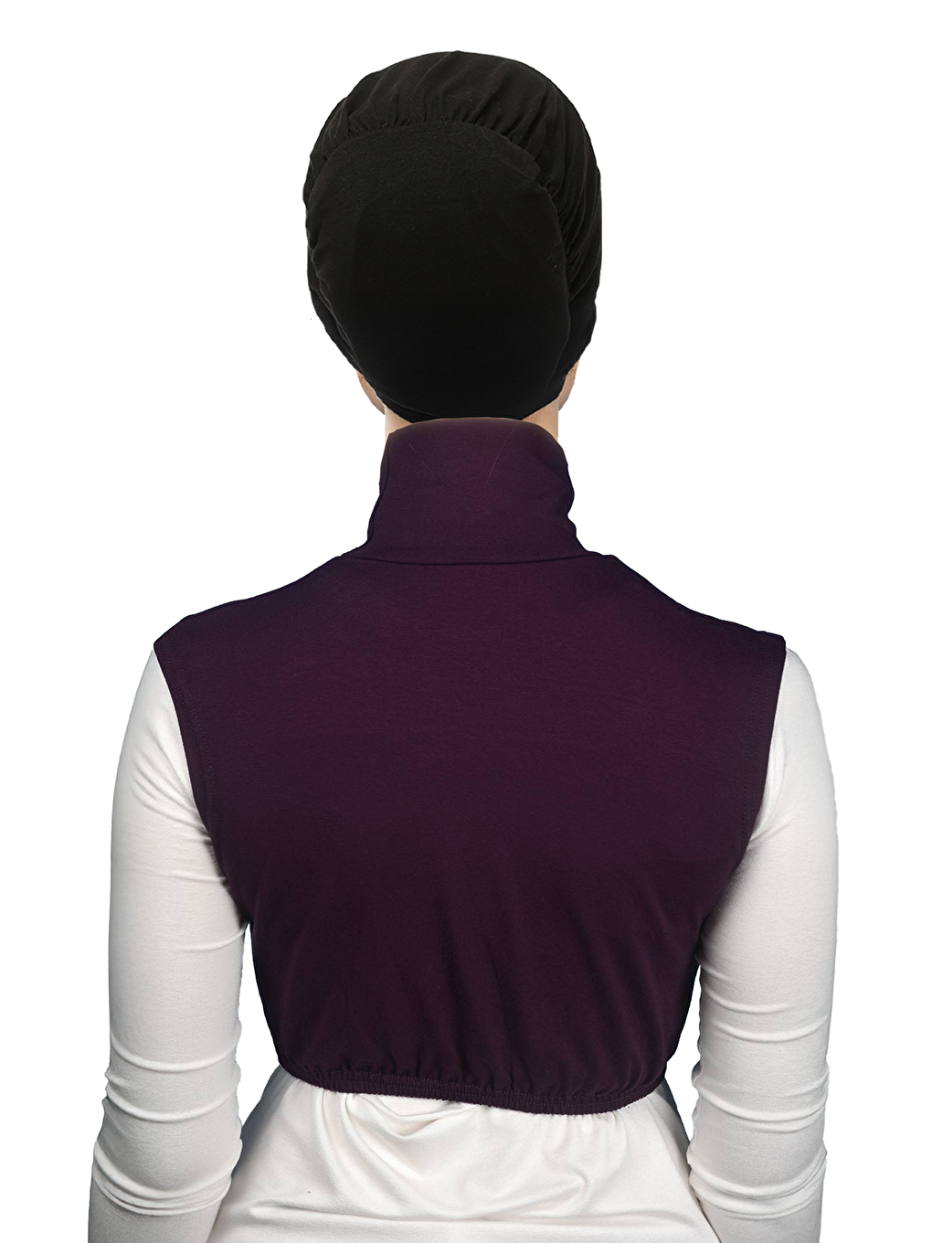 Mürdüm Sıfır Kol Balıkçı Yaka Tam Boğazlı Elastanlı Penye Kadın Yarım Body-3